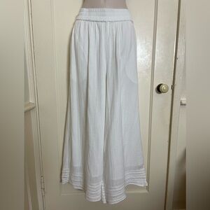 The Odells White Gauzy Cotton Lined Wide Leg Pants with Triple Ladder Stitch